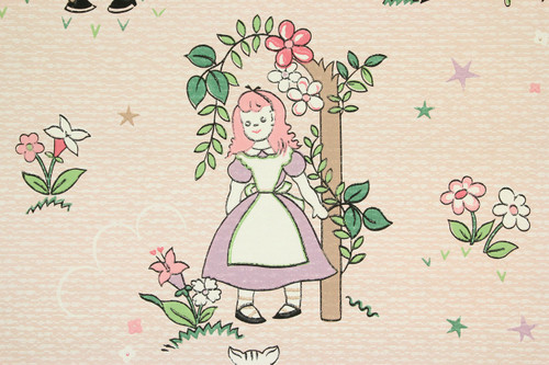 1940s Vintage Wallpaper Alice in Wonderland Character Knight White Horse