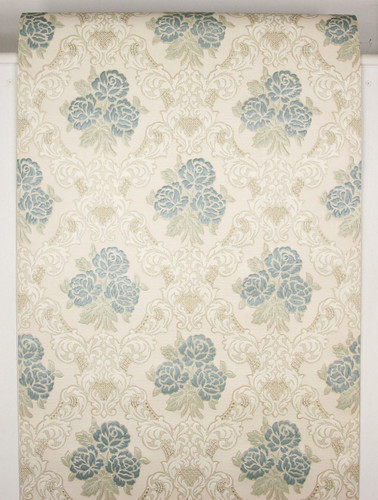 1960s Vintage Wallpaper Embossed Blue Roses