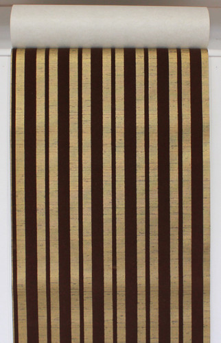 1970s Vintage Wallpaper Brown Flocked Stripe on Gold