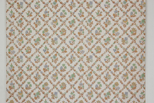 1970s Vintage Wallpaper Blue Green and Brown Floral Geometric