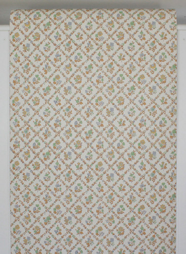 1970s Vintage Wallpaper Blue Green and Brown Floral Geometric