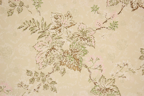 1960s Vintage Wallpaper Pink Green Leaves