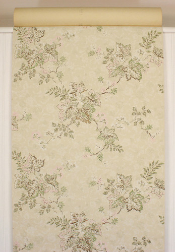 1960s Vintage Wallpaper Pink Green Leaves