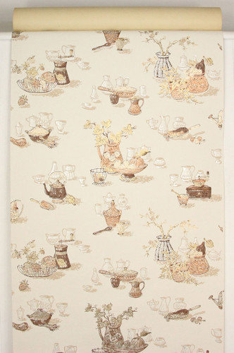 1960s Vintage Wallpaper Brown Gold Kitchen