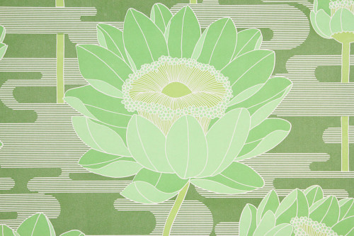 1970s Retro Vintage Wallpaper Large Flowers on Green