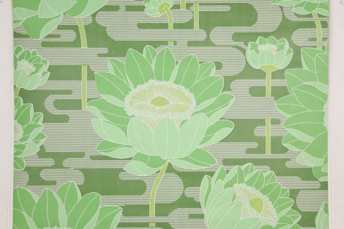 1970s Retro Vintage Wallpaper Large Flowers on Green