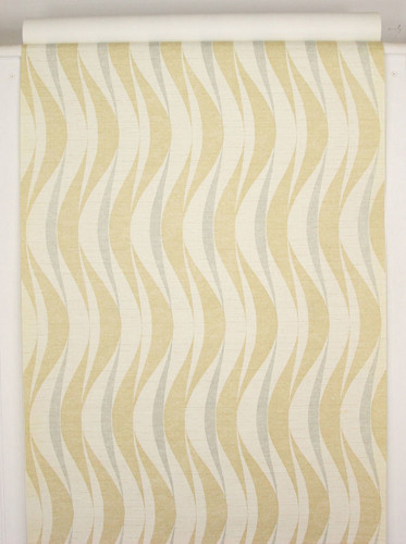 1970s Retro Vintage Wallpaper Beige Gray Wavy Lines