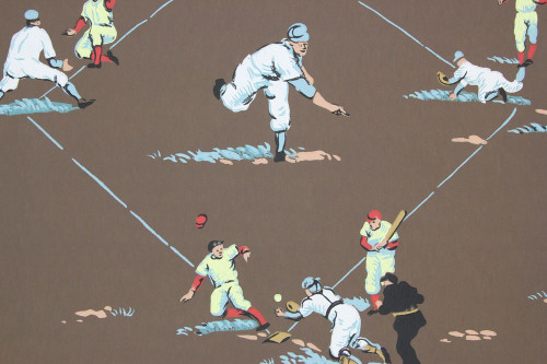 1950s Vintage Novelty Wallpaper Baseball