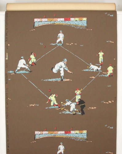 1950s Vintage Novelty Wallpaper Baseball
