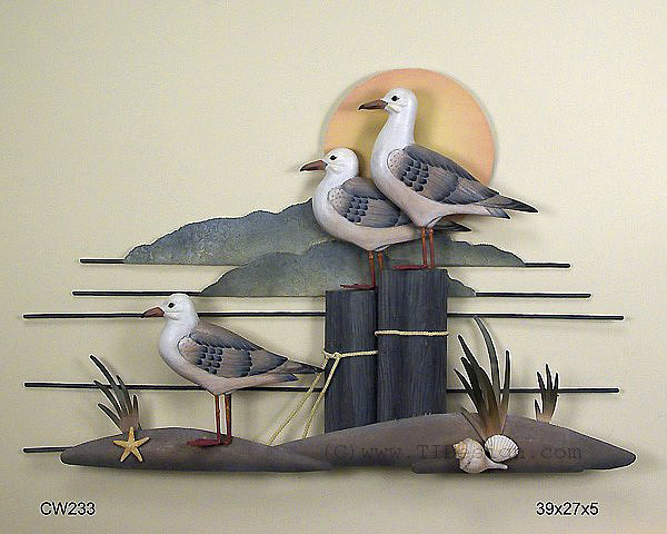Seagull Trio Coastal Wall Sculpture, Nautical Wall Hangings & Beach