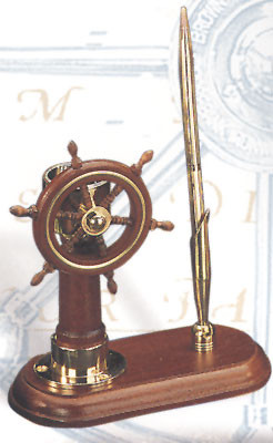 Ship Wheel Compass Pen Holder, Nautical Desk Accessories & Corporate Gifts