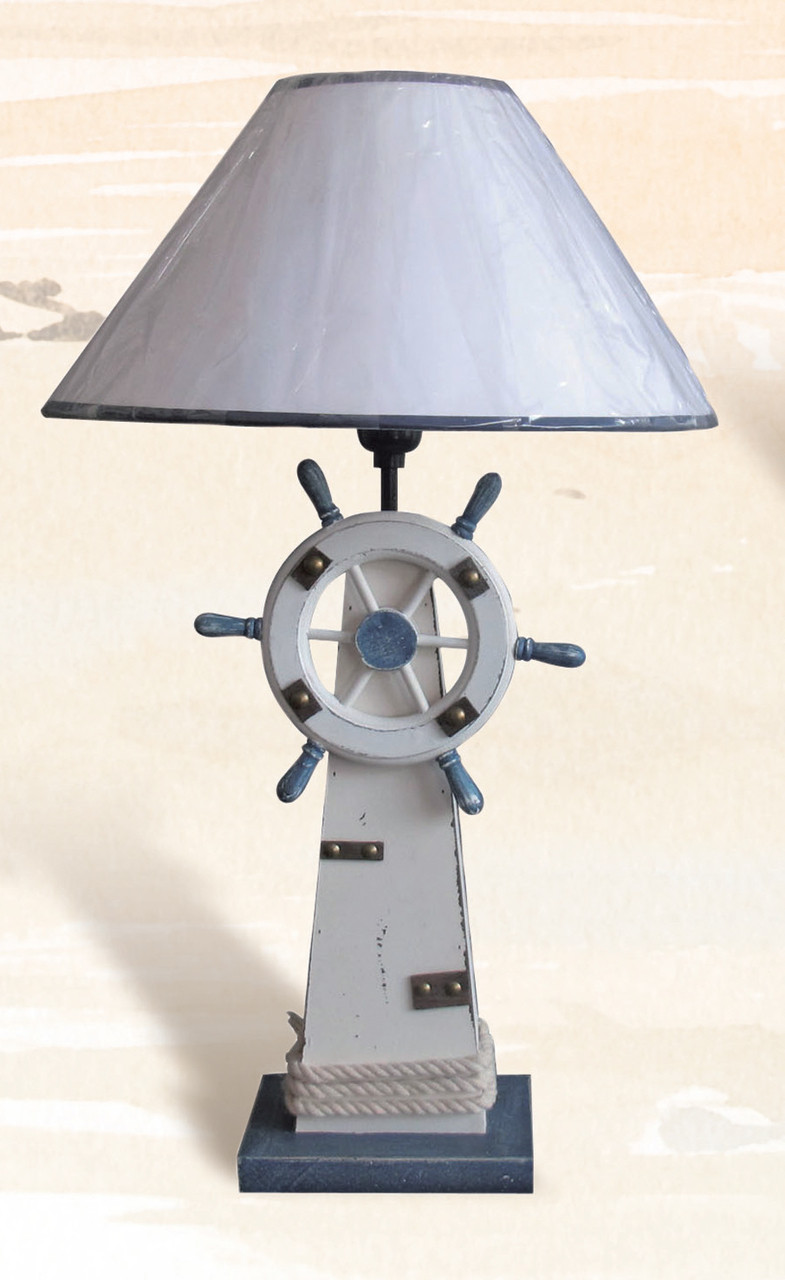 Table Lamp with Lighthouse and Ship Wheel Base 18.5"