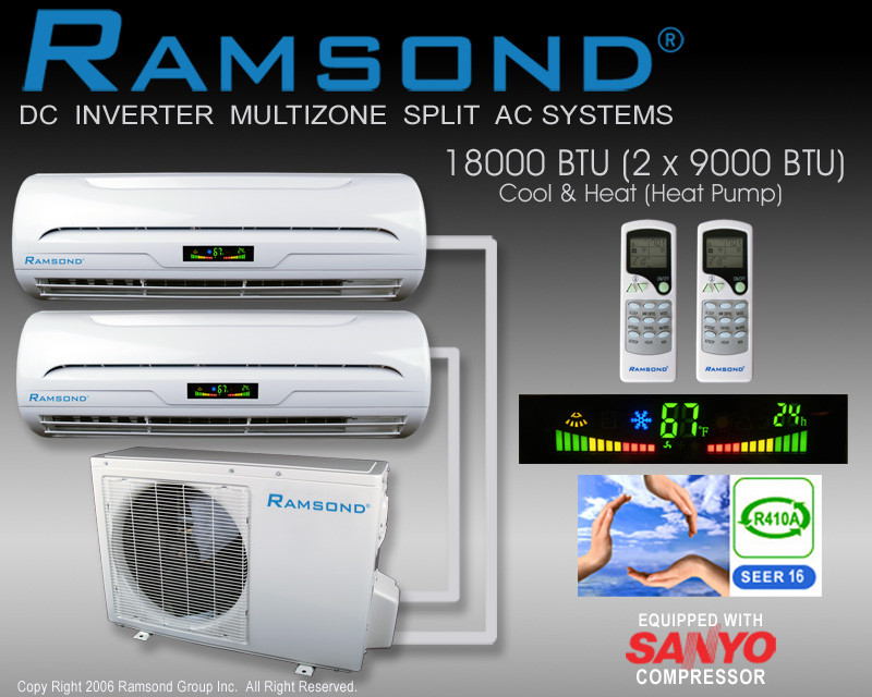 RAMSOND DUAL 18000 BTU (9000+9000 BTU) DC INVERTER MINI SPLIT - Ramsond Corporation