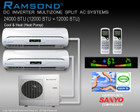 RAMSOND DUAL ZONE 24000 BTU (12000+12000 BTU) DC INVERTER MINI SPLIT AIR CONDITIONING SYSTEM