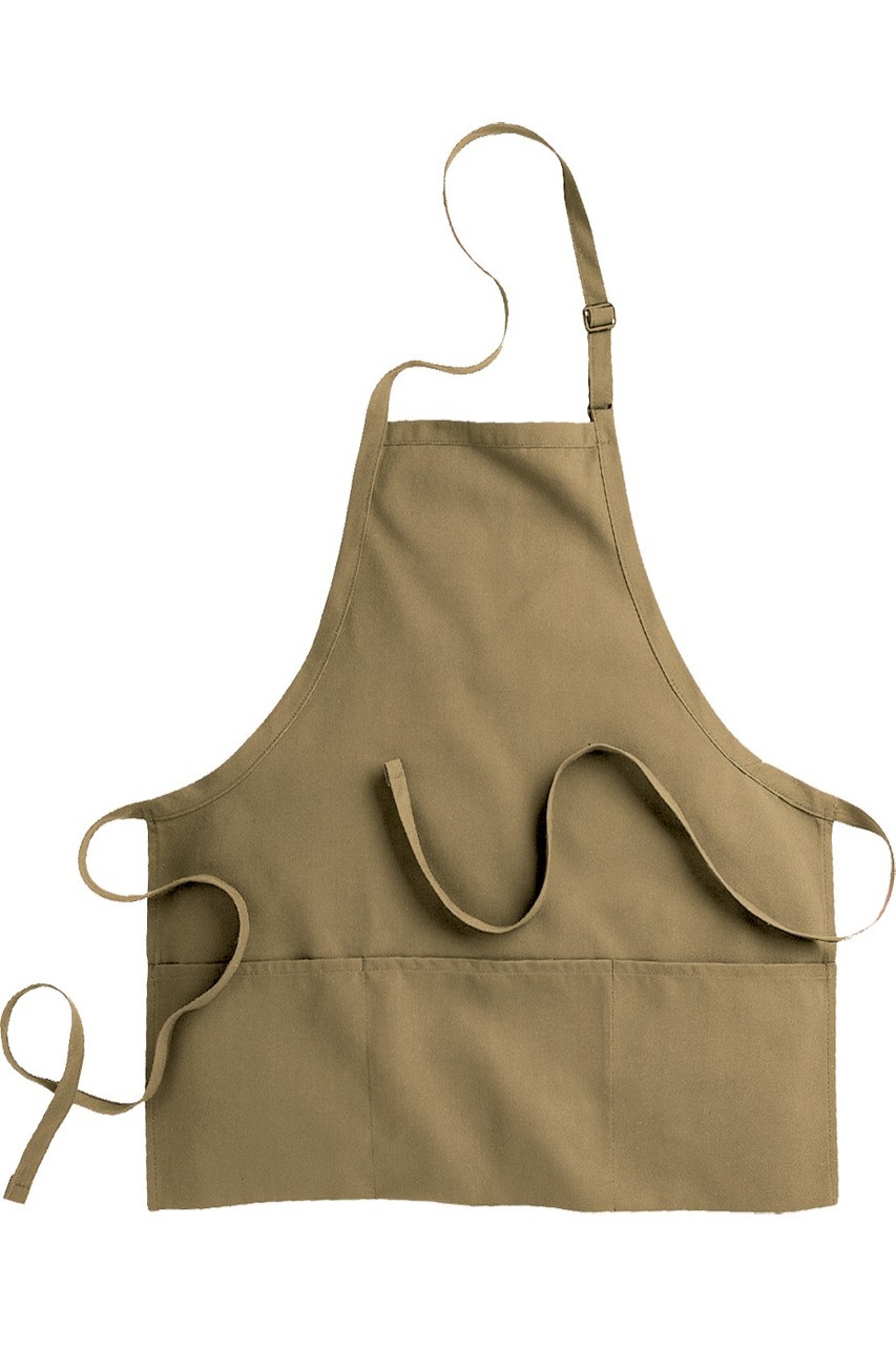 Khaki three pocket bib apron