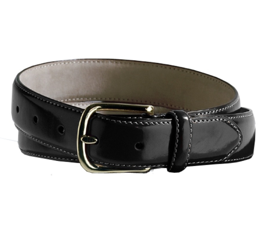 Black unisex leather uniform belt with brass buckle