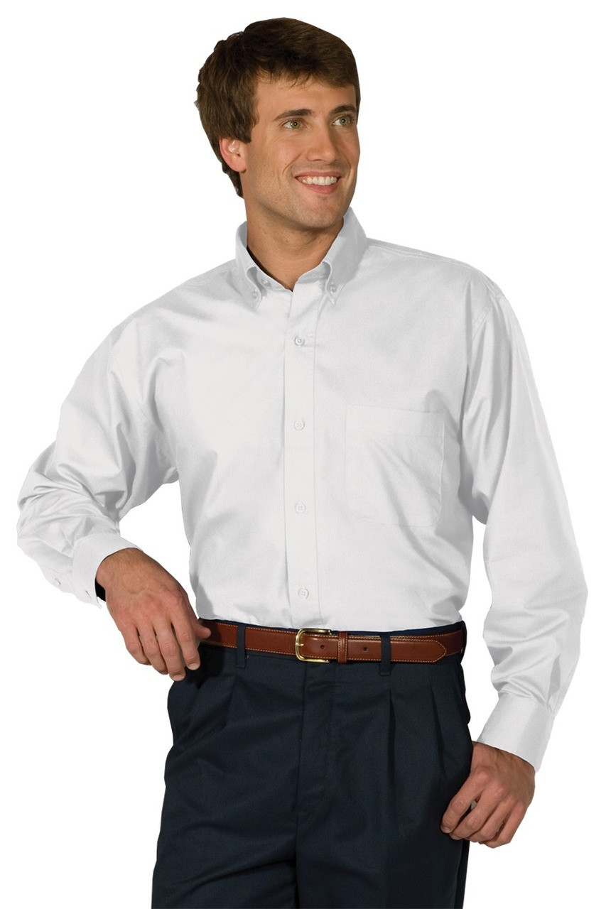 Mens lightweight long sleeve poplin uniform work shirt with chest ...