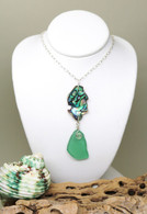 Abalone & Dark Mint Sea Glass Necklace