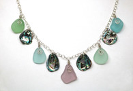 Pastel Sea Glass & Abalone Charm Necklace