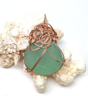 Rose Gold Wrapped Kauai Aqua Sea Glass Pendant