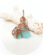 Rose Gold Wrapped Turquoise Sea Glass Pendant
