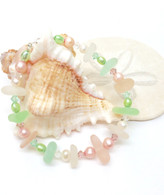 Watermelon Sea Glass & Freshwater Pearl Nugget Bracelet