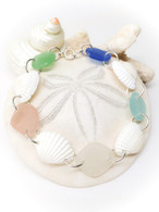 Pastel Sea Glass Chunk & Shell Link Bracelet