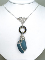 Swarovski Ring Sterling Wrapped Cadet Blue Sea Glass Necklace