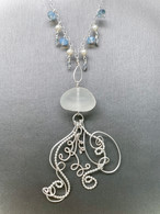 Large White Sea Glass Jellyfish Necklace