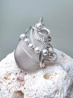 Light Gray Sea Glass Sterling Wrapped Pendant With Crystal Pearls
