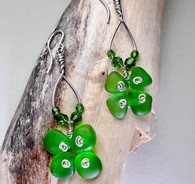 Four Leaf Clover Gree Sea Glass Earings