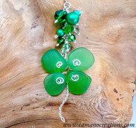 Sea Glass Four Leaf Clover Crystal Cluster Necklace
