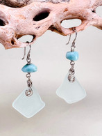 Ice Blue Sea Glass and Amazonite Earrings