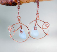 Turquoise Sea Glass Rose Gold Hammered Earrings 