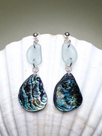 Turquoise Sea Glass and Abalone Earrings 