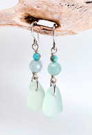 Sea Foam Sea Glass and Aquamarine  Earrings 