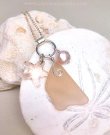 Peachy Pink Sea Glass and Crystal Star Fish Necklace 