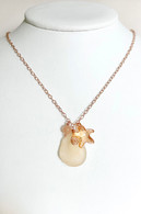 Peach Sea Glass and Crystal Star Fish Rose Gold Necklace