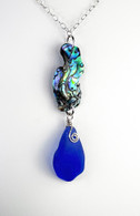 Cobalt Blue Sea Glass and Abalone Necklace 