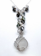 Madrona Beach Patterned White Sea Glass & Crystal Necklace