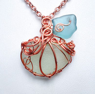 Turquoise Sea Glass Pumpkin Copper Necklace 