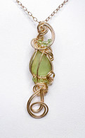 Mint Sea Glass Mermaid Teardrop Gold Necklace 