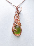 Mint Banded Sea Glass Mermaid Teardrop Rose Gold Necklace 