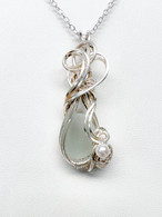 White Sea Glass Mermaid Teardrop Sterling Necklace