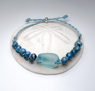 Turquoise Sea Glass & Picasso Jasper Hemp Beach Bracelet 