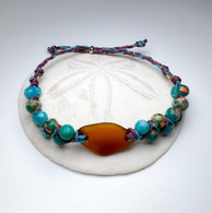 Amber Sea Glass & Jasper Hemp Beach Bracelet