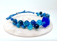 Cobalt Blue Sea Glass & Banded Agate Hemp Beach Bracelet 