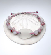 White Sea Glass & Chalcedony Hemp Beach bracelet 