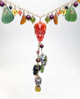 Halloween Sea Glass and Crystal Skull Necklace 