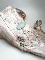 Large Sea Foam Sea Glass Jellyfish Necklace 